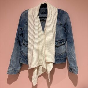 Abercrombie & Fitch Blue Denim Jacket with Cream Knit Collar